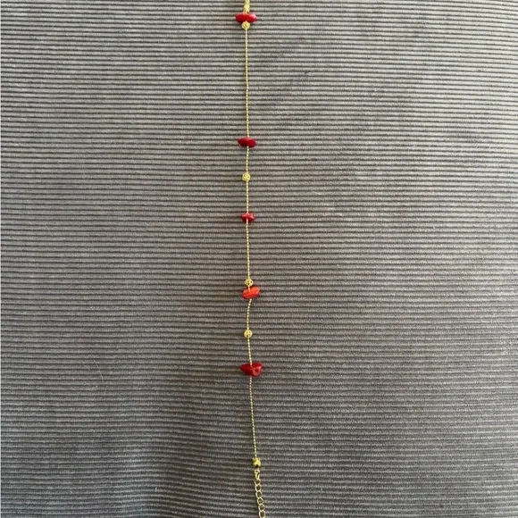 Gold Chain Bracelet with Red Bead Accents - Picture 2 of 3